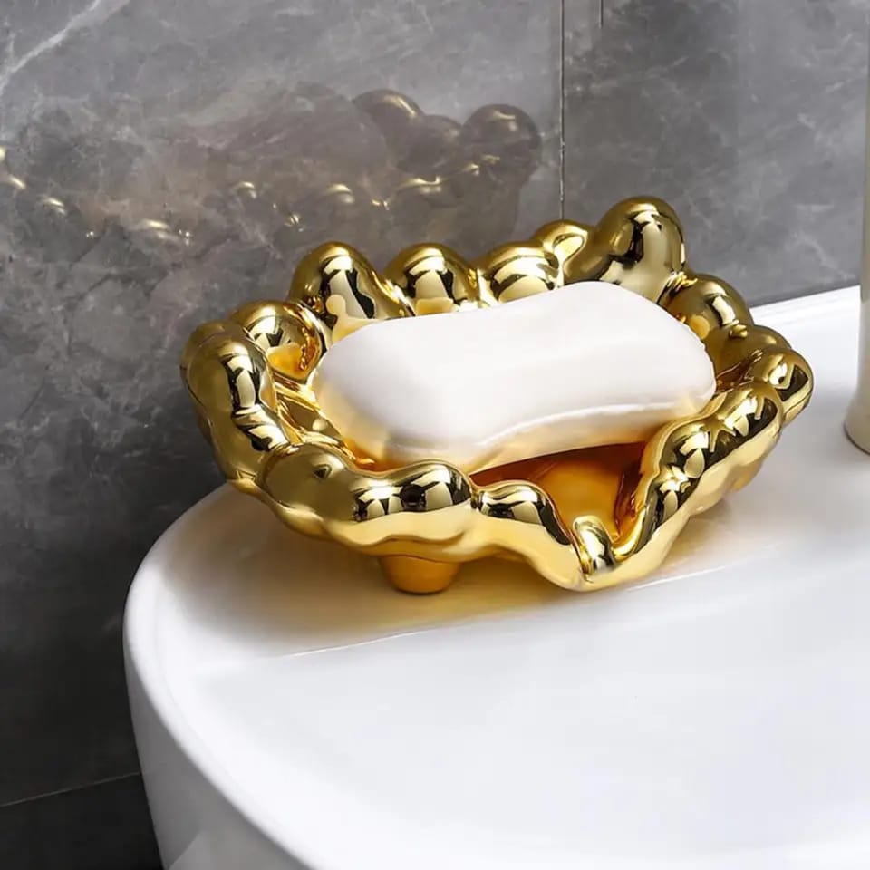 Quick Drain Soap Dish Golden|Silver Washbasin Countertop Storage Tray for Washroom Accessories