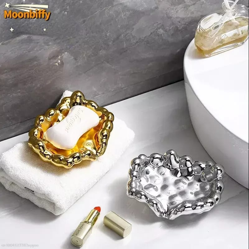 Quick Drain Soap Dish Golden|Silver Washbasin Countertop Storage Tray for Washroom Accessories