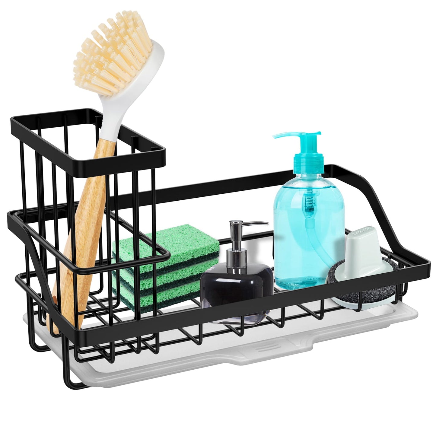 Stainless Steel Kitchen Sink Drain Rack Multi Functional Faucet Holder & Sponge Shelf, Black