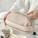 Cosmetic Organizer Bag with Bottom Brush Holder | Travel Makeup Bag with Spacious Compartments and Brush Storage