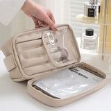 Cosmetic Organizer Bag with Bottom Brush Holder | Travel Makeup Bag with Spacious Compartments and Brush Storage