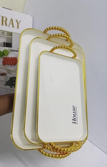 3 in 1 Tray with Gold Handle White with Gold Accents, Elegant Multi Purpose Serving Tray