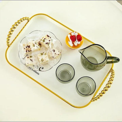 3 in 1 Tray with Gold Handle White with Gold Accents, Elegant Multi Purpose Serving Tray