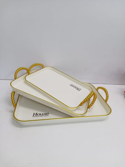 3 in 1 Tray with Gold Handle White with Gold Accents, Elegant Multi Purpose Serving Tray