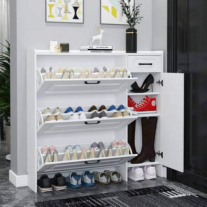 Modern Shoe Storage Cabinet 3 Tier Foldable Design with Additional Storage Compartment