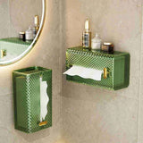 Furaha Finds Luxury Diamond Wall Mounted Acrylic Tissue Box  Transparent table napkin holder for bathrooms and living spaces, available in green, brown, and clear.