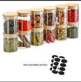 12pcs Glass Storage Jar Set with Bamboo Lids Airtight Containers 300ml.