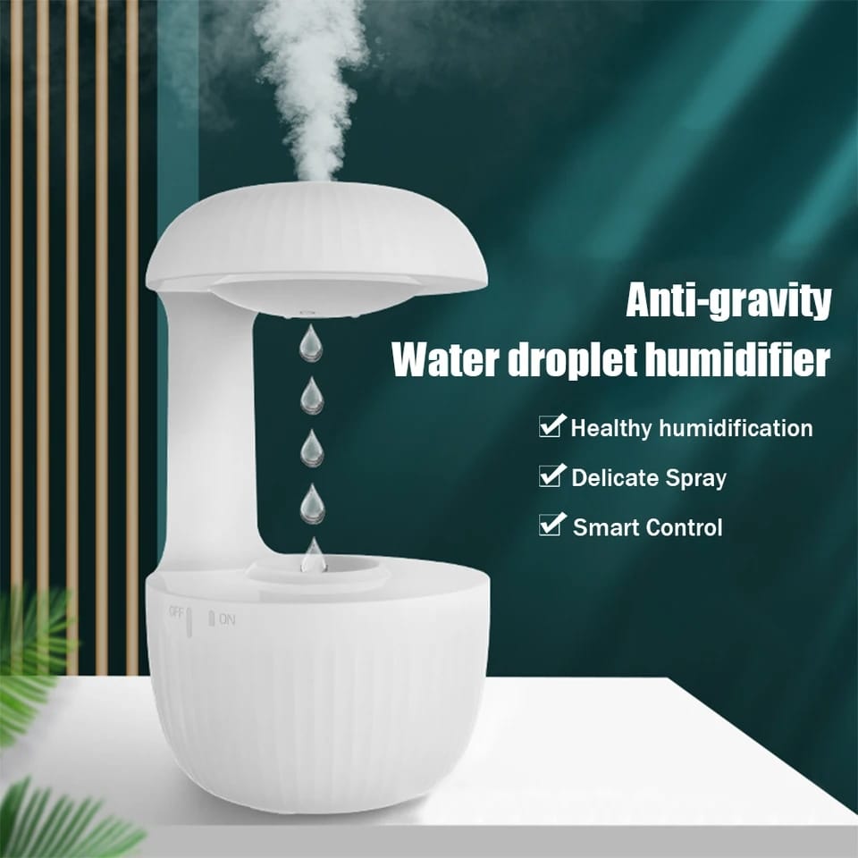 Anti Gravity Water Droplets Humidifier 1000ml Tank, Optical Illusion, Low Noise with Light and Sleep Modes