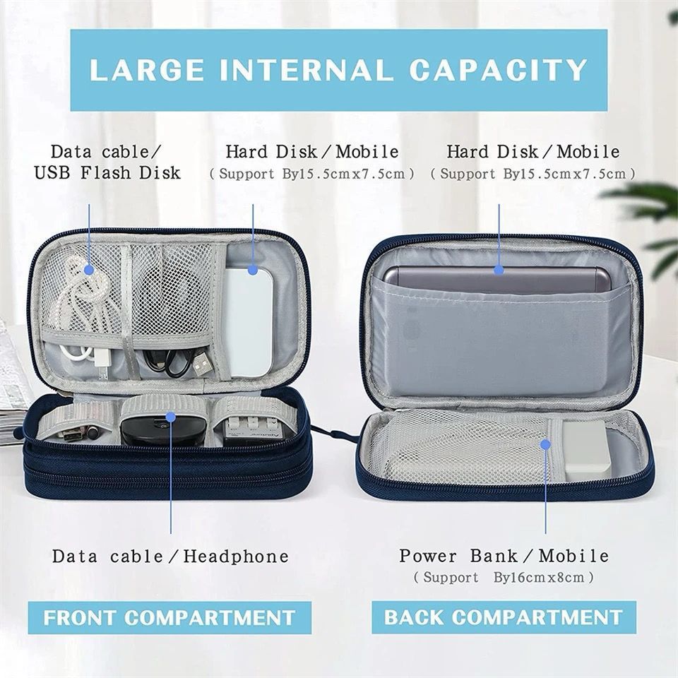 Travel Cable Organizer Bag Portable Waterproof Double Layer Storage for Cables, Power Bank, and Accessories