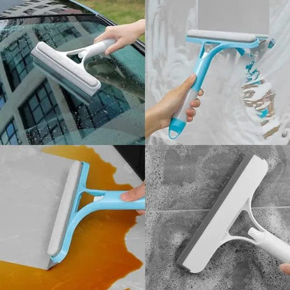 3 in 1 Car Spray Glass Double Sided Wiper Window Squeegee Cleaner with Spray Bottle, Sponge Brush, and Scraper