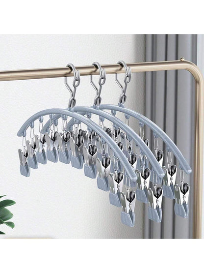 10 Pegs Stainless Steel Clothes Drying Hanger Windproof Clothing Rack with Clips for Socks & Underwear Holder