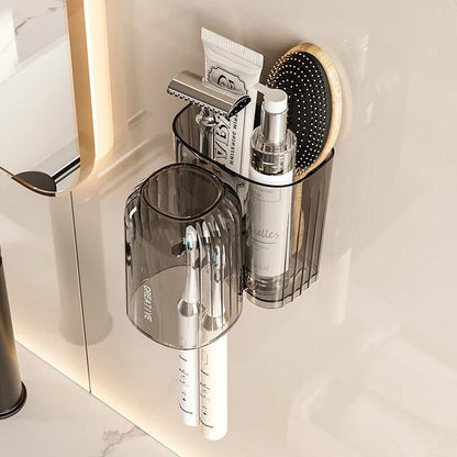 Wall Mounted Toothbrush Holder with Automatic Toothpaste Dispenser Bathroom Organizer with Storage Space