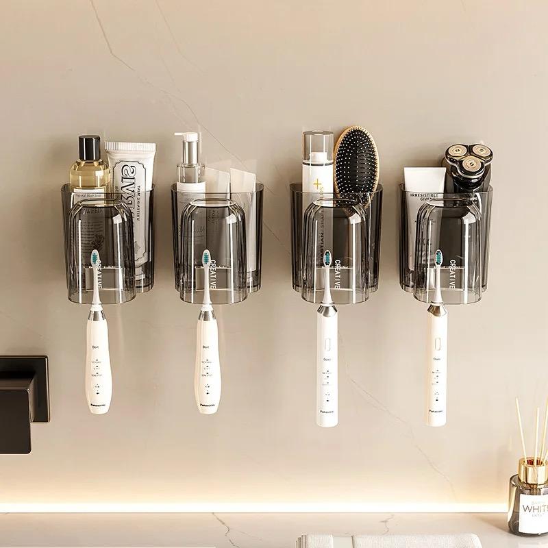 Wall Mounted Toothbrush Holder with Automatic Toothpaste Dispenser Bathroom Organizer with Storage Space