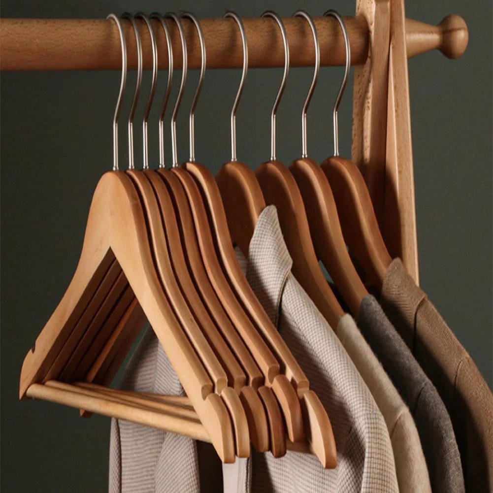 10pcs Wooden Clothes Hangers Set of 10, Available in White, Black, Dark Brown, and Light Brown