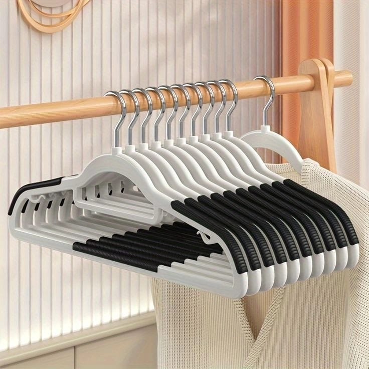 10pcs Household Hangers ABS Material, Velvet Surface, Ultra Slim Design, Notched Shoulders, Holds up to 10 Pounds