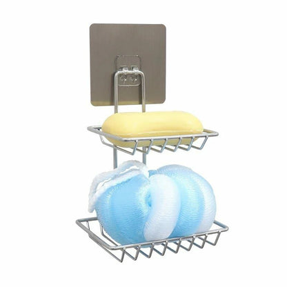 Stainless Steel Double Soap Dish – Adhesive Sticker, Rustproof, Waterproof for Bathroom, Toilet, and Kitchen