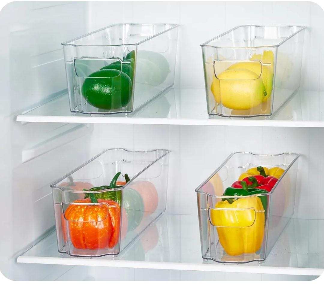 Long Acrylic Fridge and Shelves Open Storage Containers Transparent Organizers for Kitchen, Pantry, and Shelving