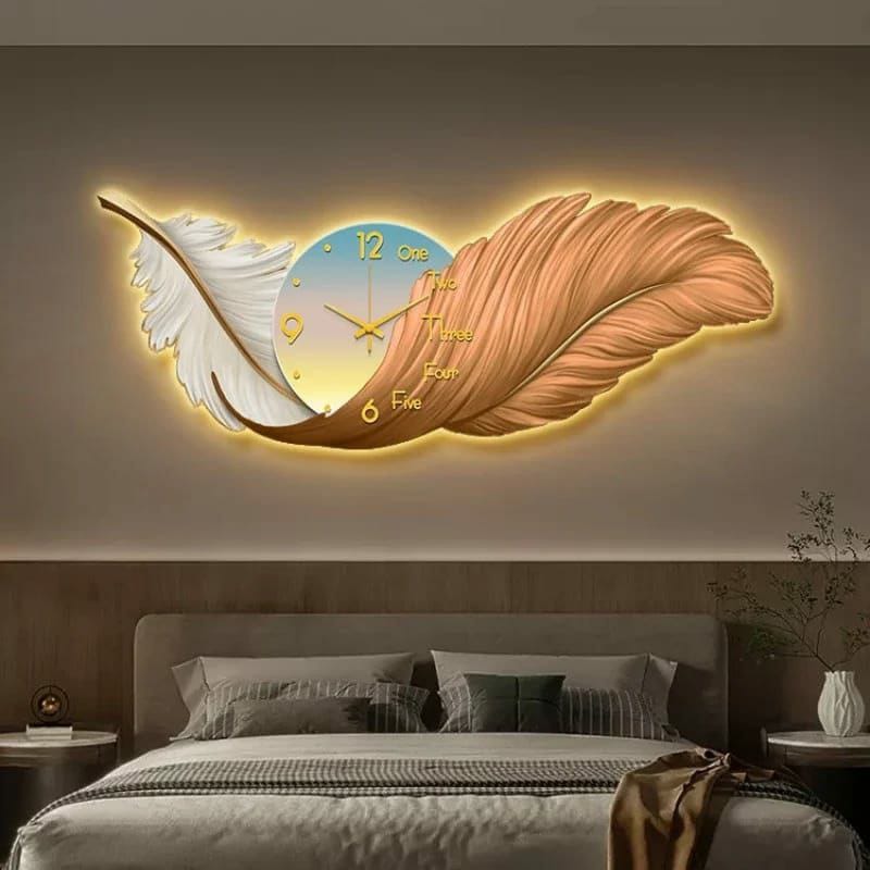 Feather Wall Hanging Clock Crystal Porcelain Design, 30x60cm, Battery Operated Decorative Clock