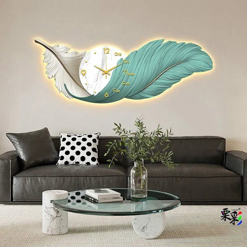 Feather Wall Hanging Clock Crystal Porcelain Design, 30x60cm, Battery Operated Decorative Clock