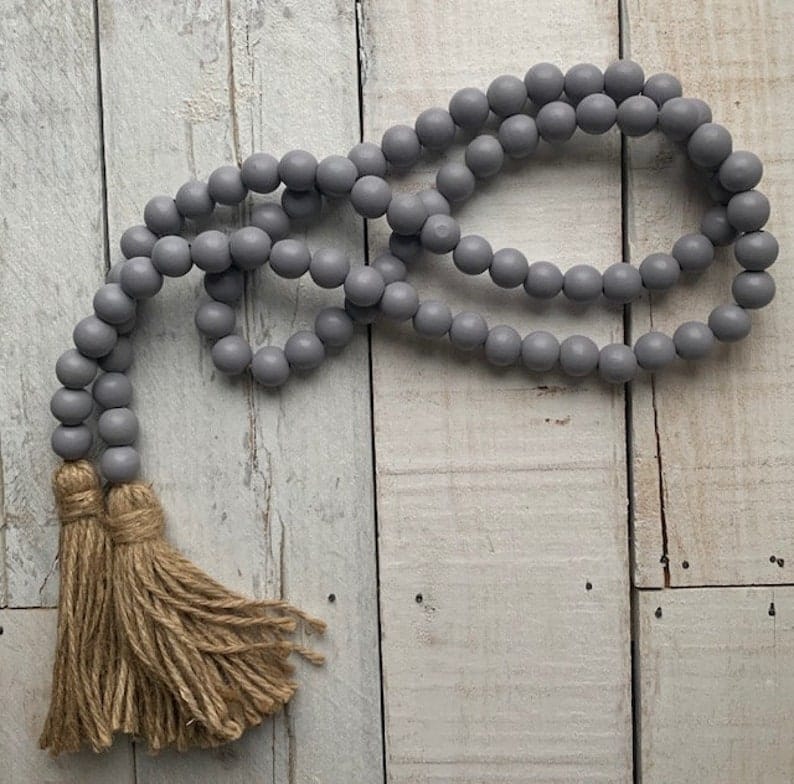 Wooden Beads Garland with Tassels Farmhouse Decor, 120cm Long, 0.5" Beads