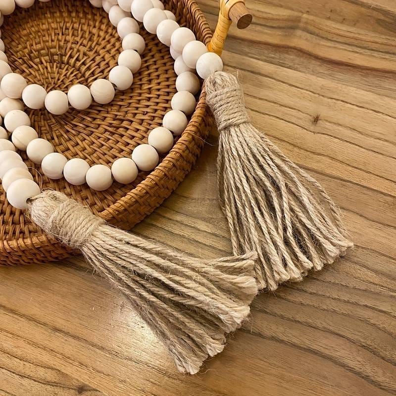 Wooden Beads Garland with Tassels Farmhouse Decor, 120cm Long, 0.5" Beads