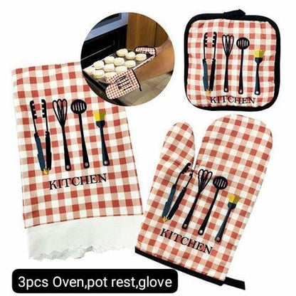 Kitchen  Mittens, Pot Rest Holder, and Towel for Cooking and Baking 3pcs Set