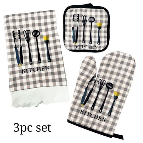 Kitchen  Mittens, Pot Rest Holder, and Towel for Cooking and Baking 3pcs Set