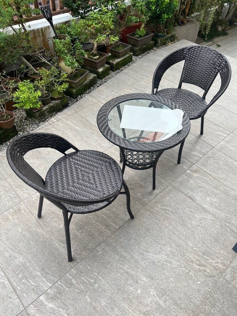 2 Seater Outdoor/Balcony Furniture Set 2 Metal Chairs + Table with Tempered Glass for Indoor & Outdoor Use