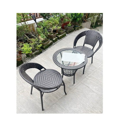 2 Seater Outdoor/Balcony Furniture Set 2 Metal Chairs + Table with Tempered Glass for Indoor & Outdoor Use