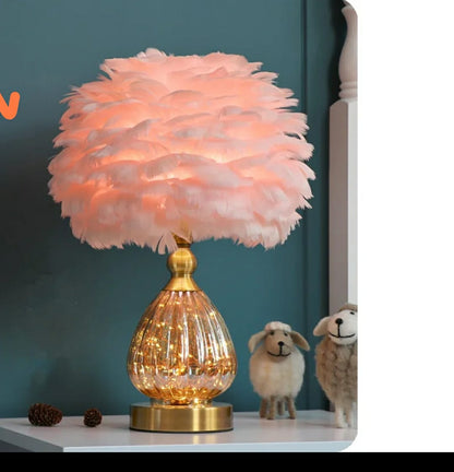 Crystal Feather Lamp Table Elegant Feather Lamp with Multiple Base Options, Available in White, Pink, and Grey