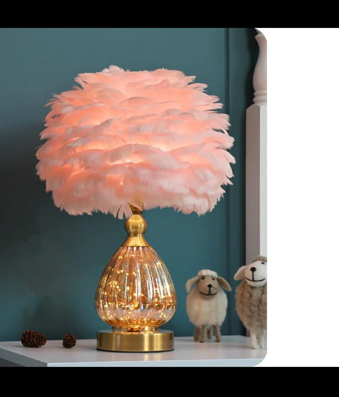 Crystal Feather Lamp Table Elegant Feather Lamp with Multiple Base Options, Available in White, Pink, and Grey