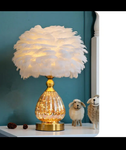 Crystal Feather Lamp Table Elegant Feather Lamp with Multiple Base Options, Available in White, Pink, and Grey