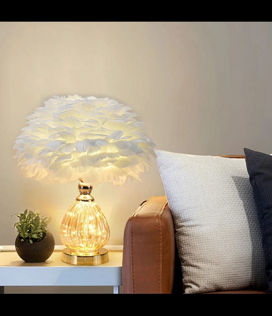 Crystal Feather Lamp Table Elegant Feather Lamp with Multiple Base Options, Available in White, Pink, and Grey