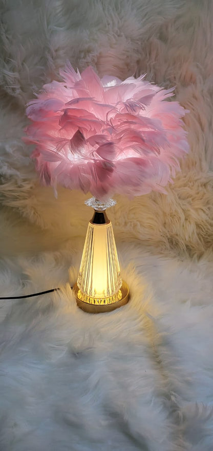 Crystal Feather Lamp Table Elegant Feather Lamp with Multiple Base Options, Available in White, Pink, and Grey