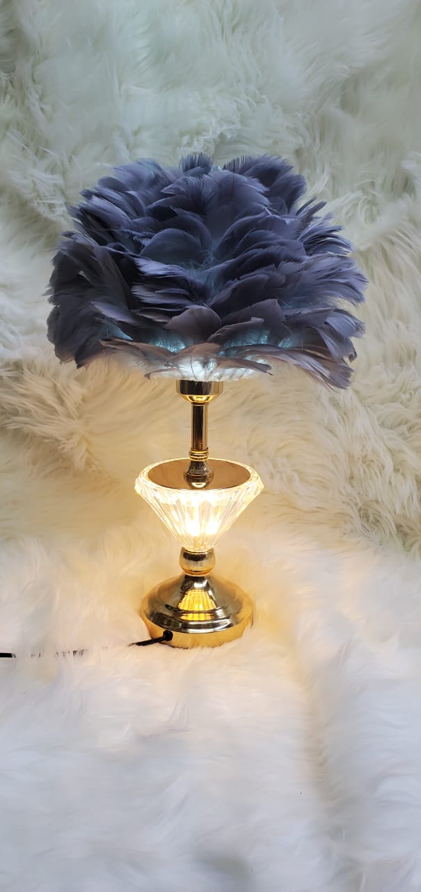 Crystal Feather Lamp Table Elegant Feather Lamp with Multiple Base Options, Available in White, Pink, and Grey