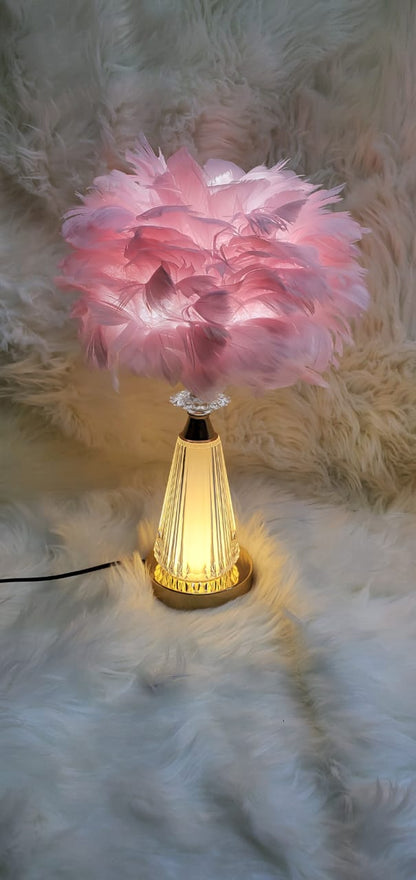 Crystal Feather Lamp Table Elegant Feather Lamp with Multiple Base Options, Available in White, Pink, and Grey