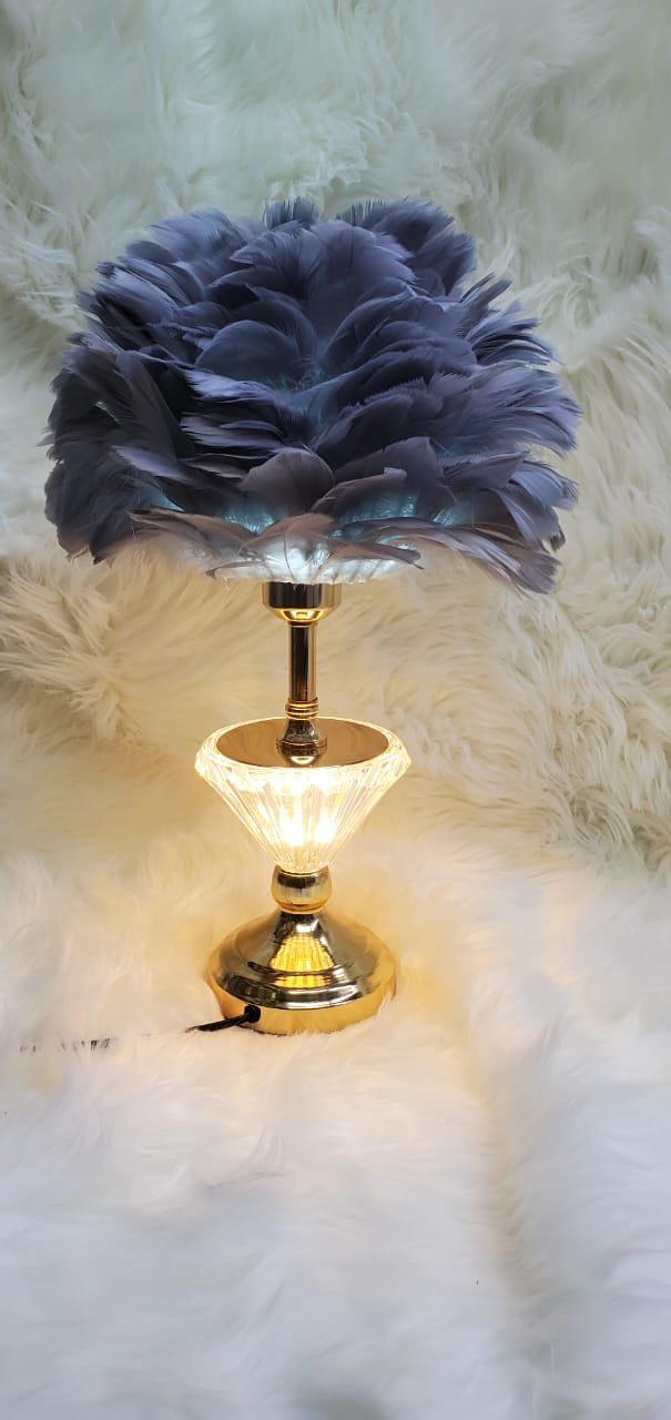 Crystal Feather Lamp Table Elegant Feather Lamp with Multiple Base Options, Available in White, Pink, and Grey