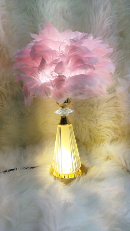 Crystal Feather Lamp Table Elegant Feather Lamp with Multiple Base Options, Available in White, Pink, and Grey