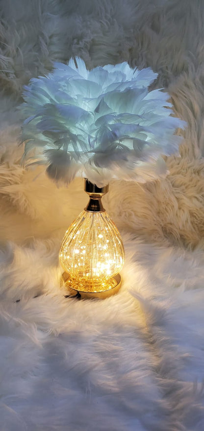 Crystal Feather Lamp Table Elegant Feather Lamp with Multiple Base Options, Available in White, Pink, and Grey