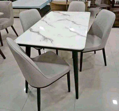 4-Seater Marble Top Dining Table Set / Elegant Dining Room Furniture for Modern Homes