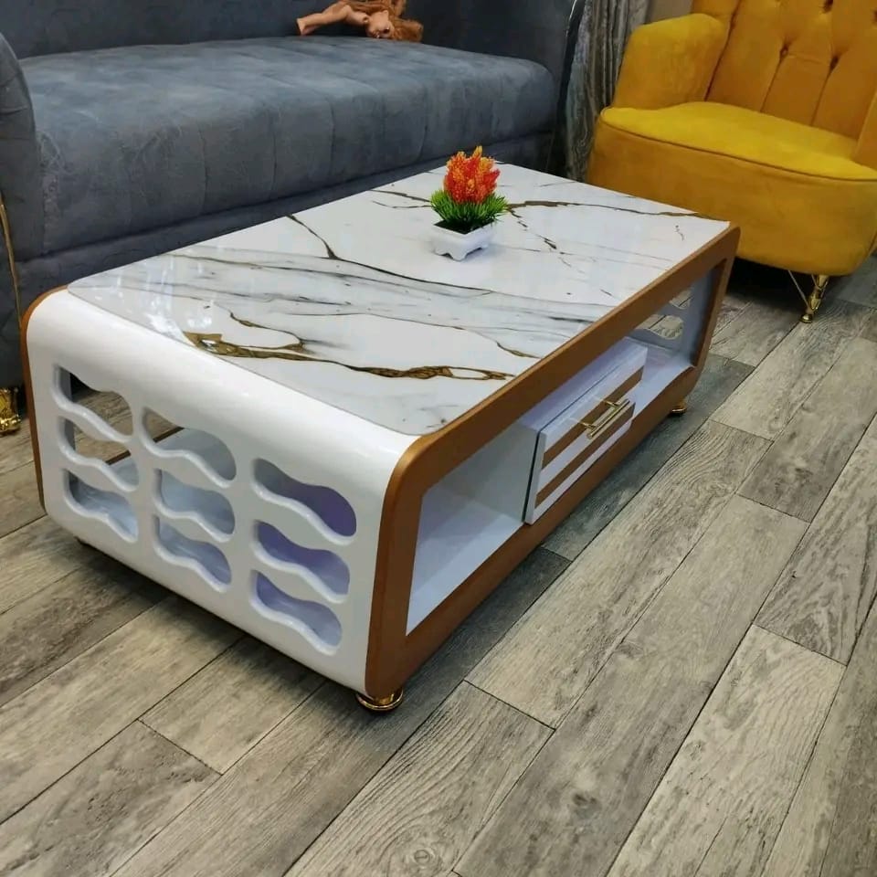 4ft x 2ft Coffee Table Gold and White Modern Design