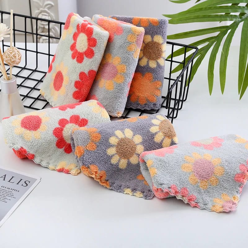 5Pcs 30x30cm Kitchen Cleaning Cloths Soft Absorbent Coral Fleece Dishcloths, Sunflower Design, Multipurpose Household Cleaning Towels