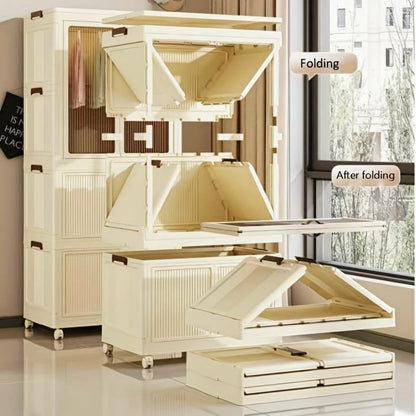 Stackable 3Level Plastic Portable Wardrobe Foldable, Installation Free Closet for Kids, Hanging Clothes Storage, White