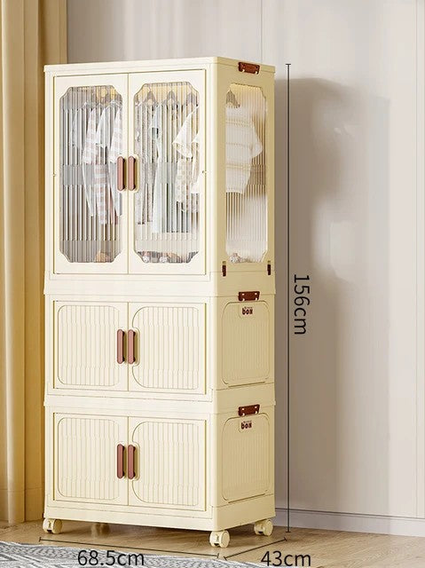 Stackable 3Level Plastic Portable Wardrobe Foldable, Installation Free Closet for Kids, Hanging Clothes Storage, White