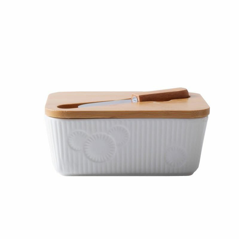 Porcelain Butter Set with Bamboo Lid and Knife 400ml Non Slip Butter Keeper for Freshness and Easy Cleaning