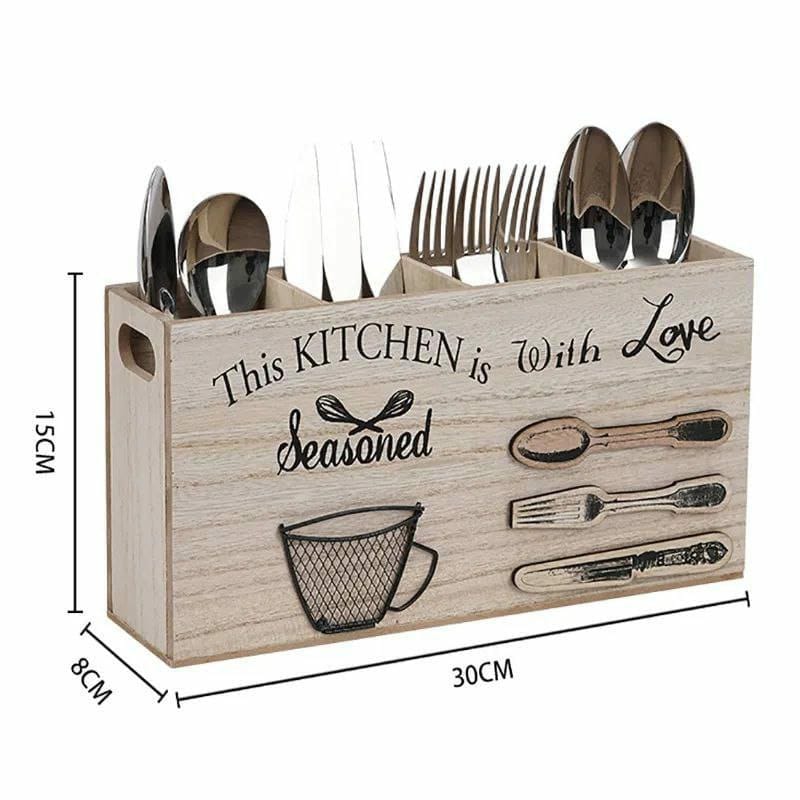 Wooden Kitchen Utensils Holder  Durable Solid Wood Cutlery Organizer for Countertop Storage