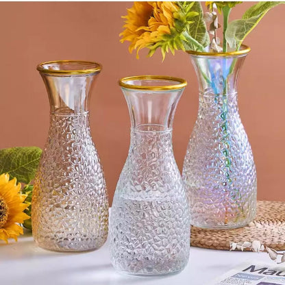 Elegant Gold Brim Glass Flower Vase 9cm Diameter x 26cm Height, Available in Clear and Golden Colors