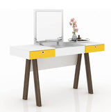 2024 Multifunctional Vanity Table with LED Mirror Modern Dressing Table with Drawer, Bedside Makeup Desk, Office Study Writing Desk (Yellow & White, White Plain)