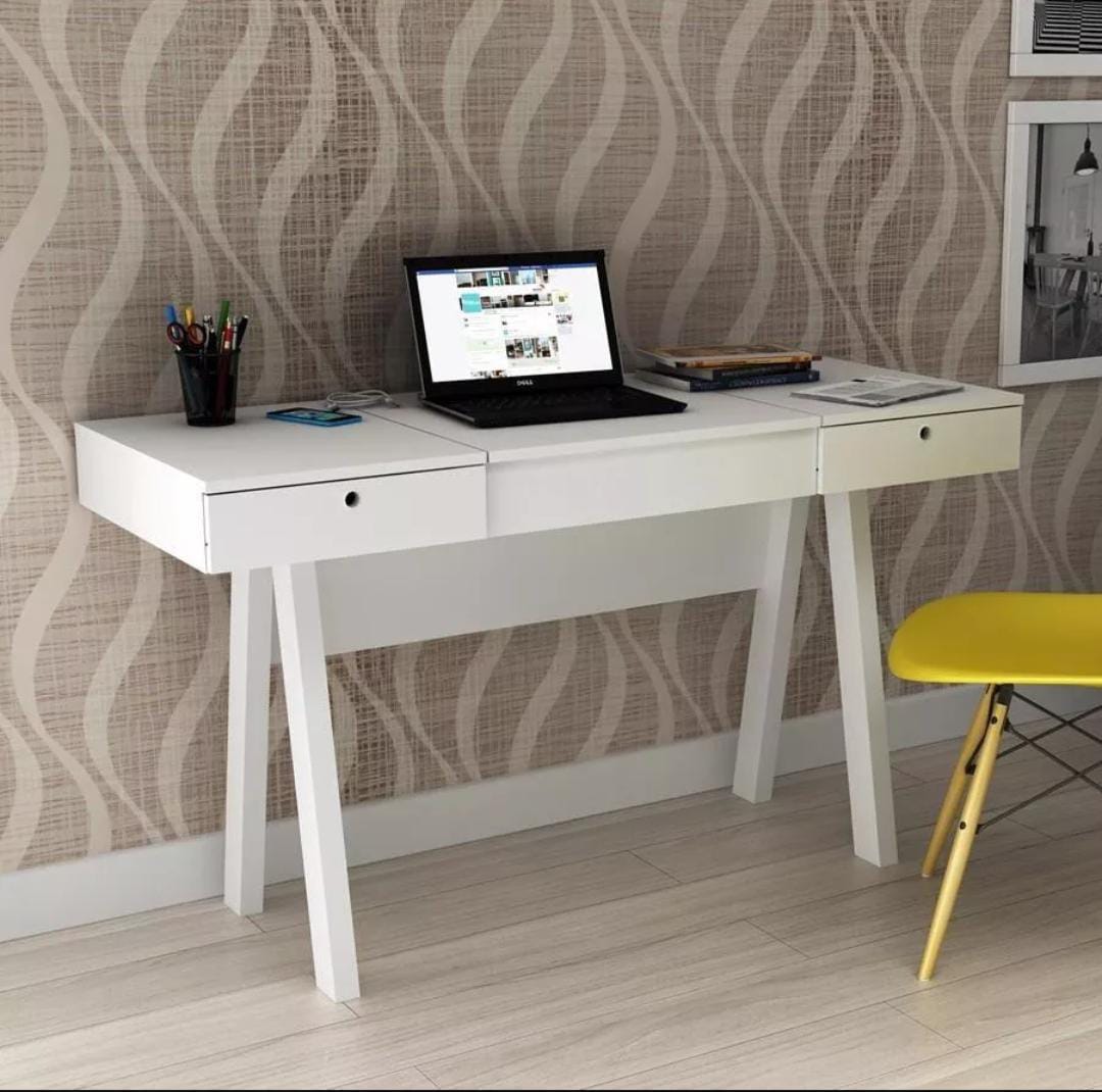 2024 Multifunctional Vanity Table with LED Mirror Modern Dressing Table with Drawer, Bedside Makeup Desk, Office Study Writing Desk (Yellow & White, White Plain)