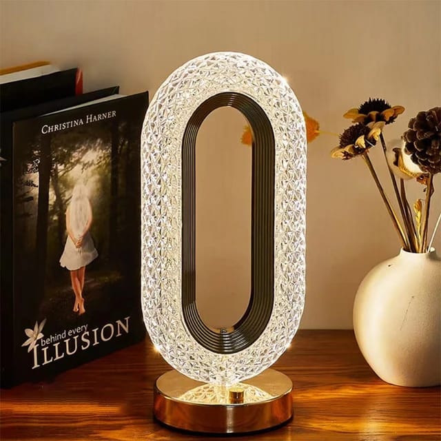 Modern Portable Crystal Oval Rechargeable Table Lamp Tri Color Dimming LED Touch Control Light